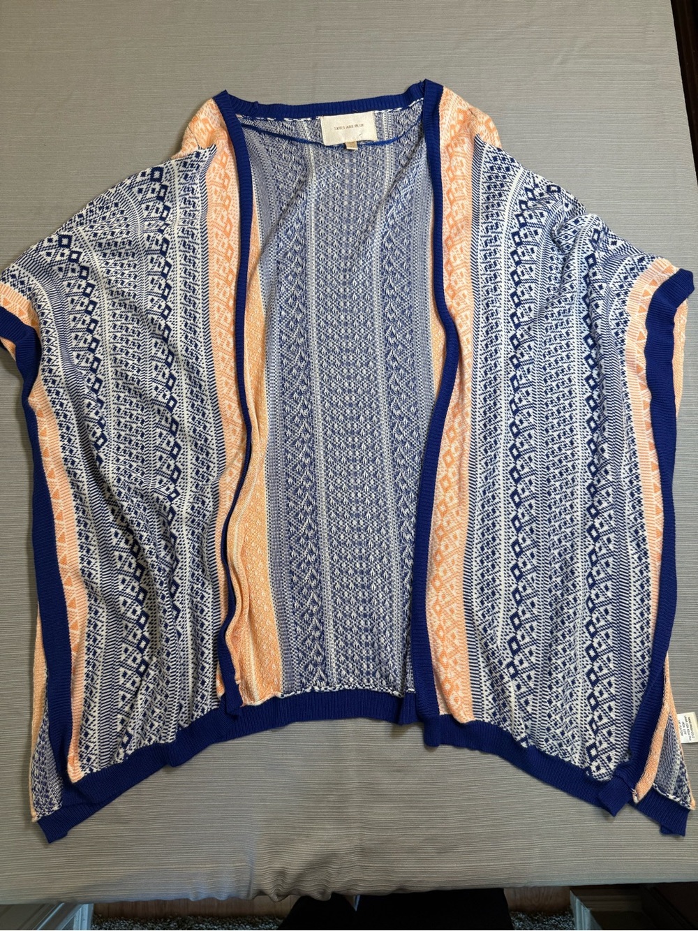 Skies Are Blue Navy, Peach & White Patterned Open Cardigan